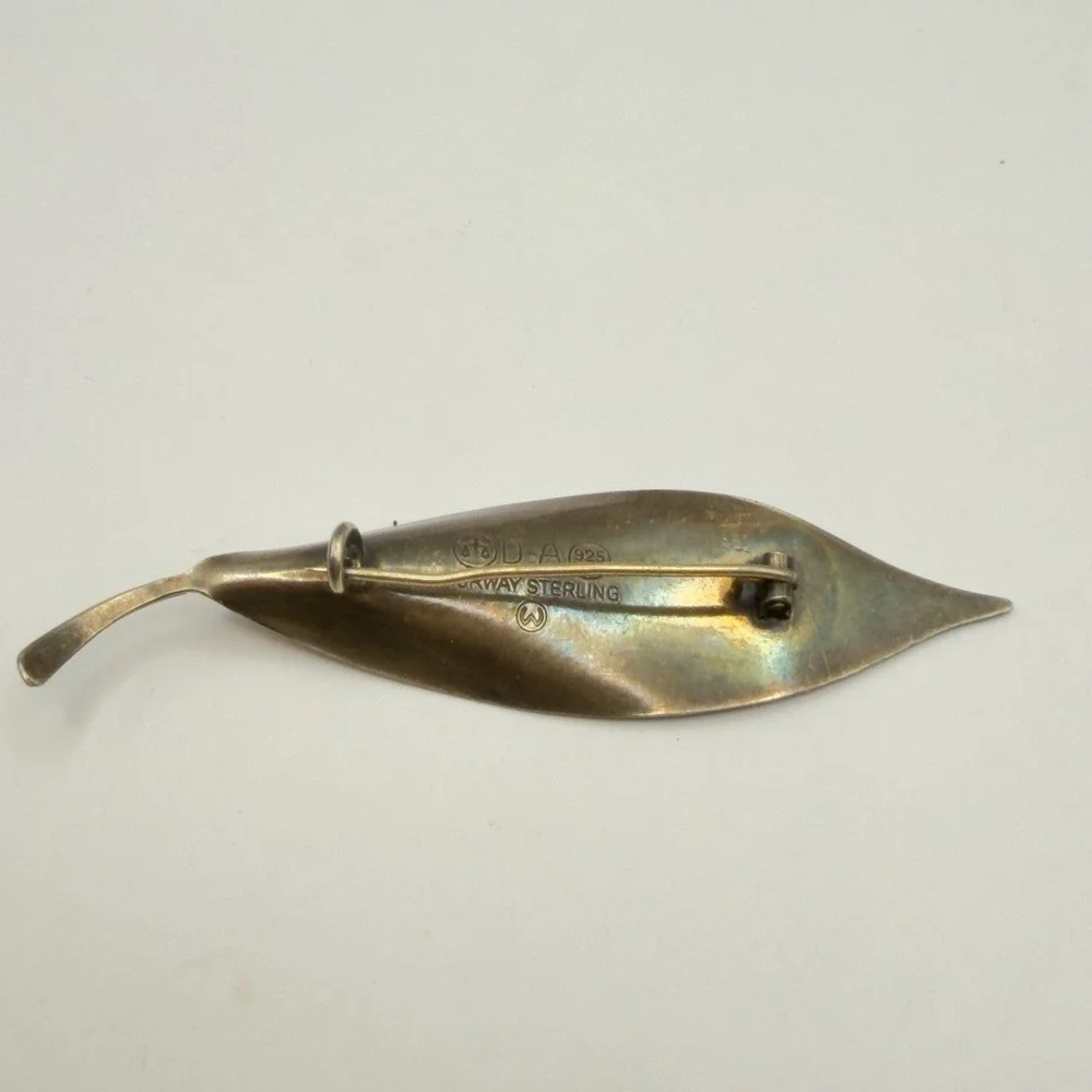 DAVID ANDERSON Sterling Silver Norwegian Enamel Leaf Brooch Yellow